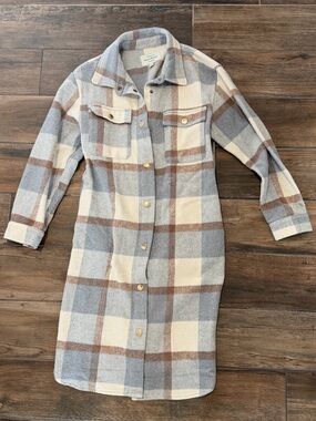 Haute Monde Neutral Plaid Button-Front Shacket